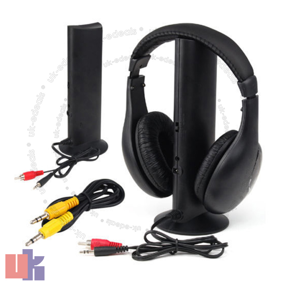 5 In 1 Wireless Cordless RF Headphones Headset with Mic for PC TV Radio UKED - Zdjęcie 1 z 1