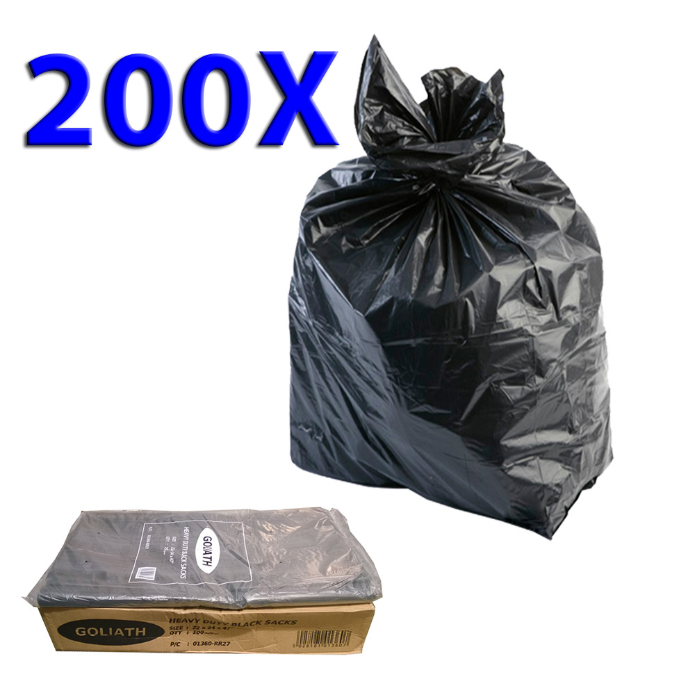 200x black plastic 22x34x47 250g refuse sacks bin liners bag rubbish goliath image 2